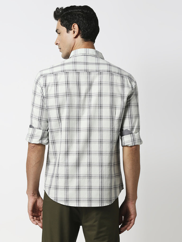 Pistachio Twill Checked Shirt With Pocket
