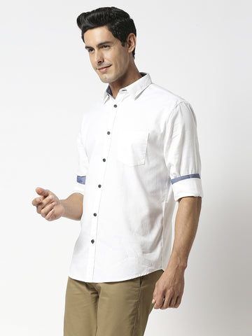 White Herringbone Shirt With Pocket