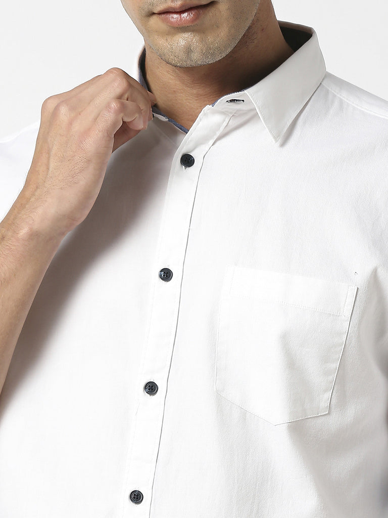White Herringbone Shirt With Pocket