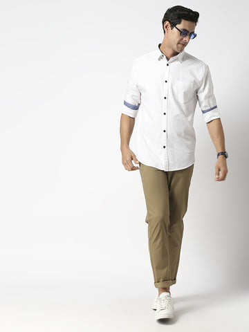 White Herringbone Shirt With Pocket