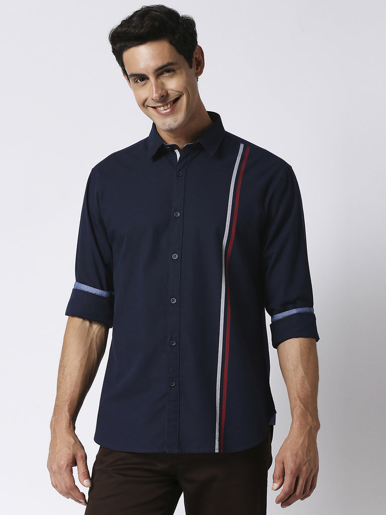 Navy Oxford Front Striped Shirt