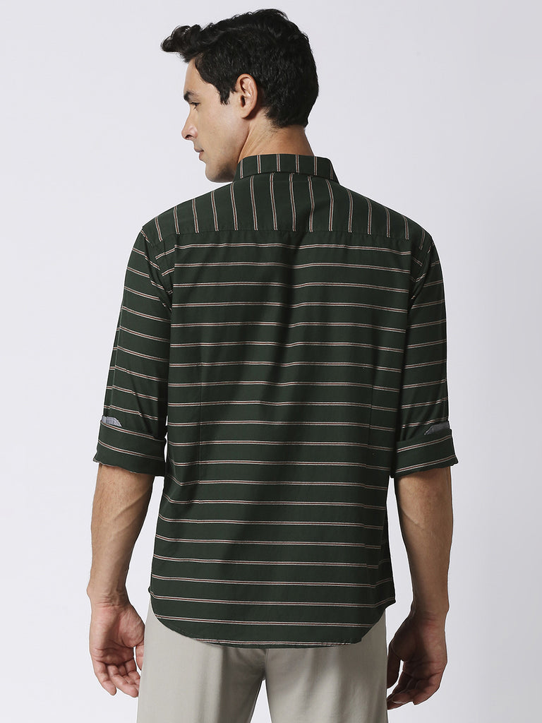 Bottle Green Oxford Horizontal Striped Shirt