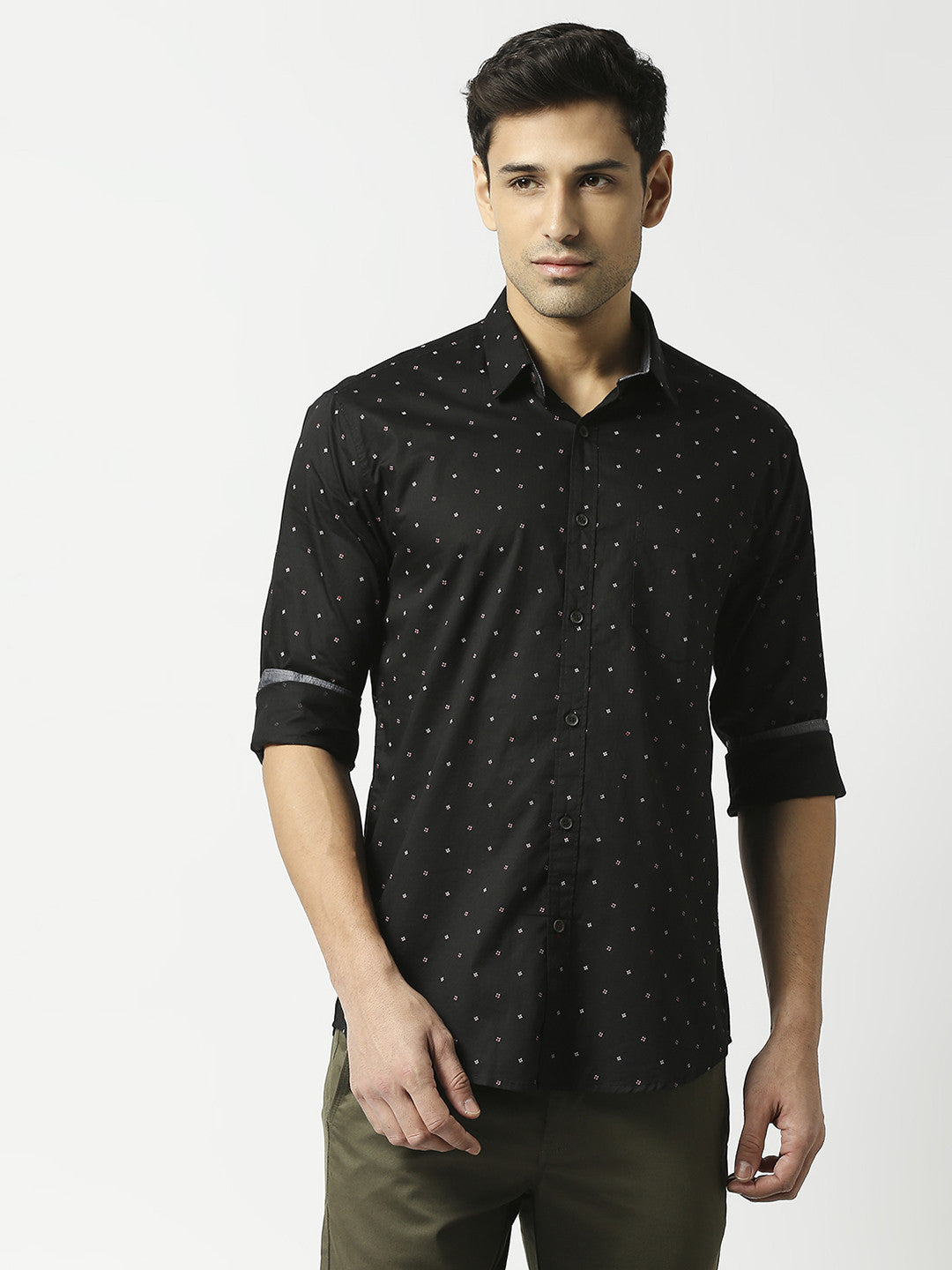 Navy Fine Twill Printed Shirt