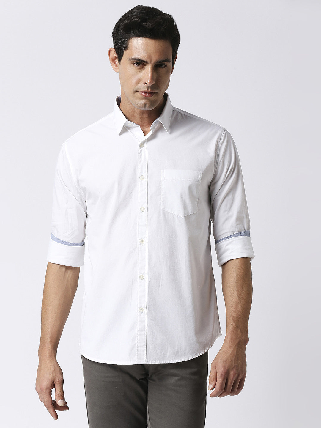 White Poplin Plain Shirt With Pocket