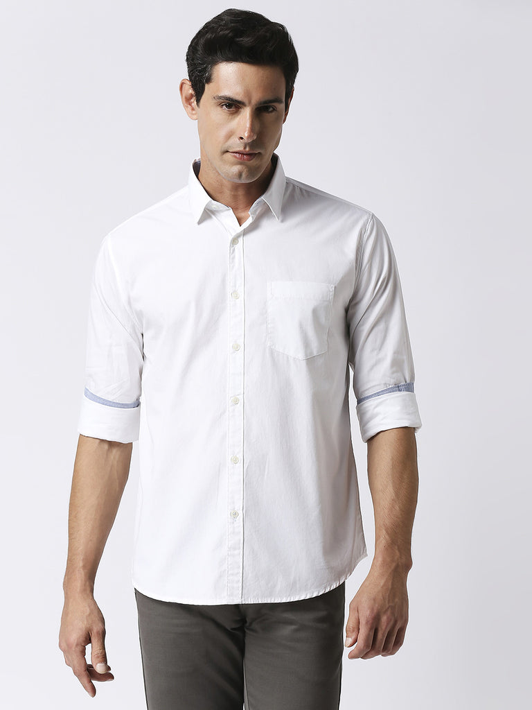 White Poplin Plain Shirt With Pocket