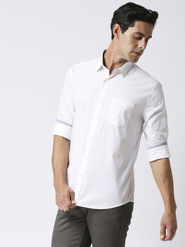 White Poplin Plain Shirt With Pocket