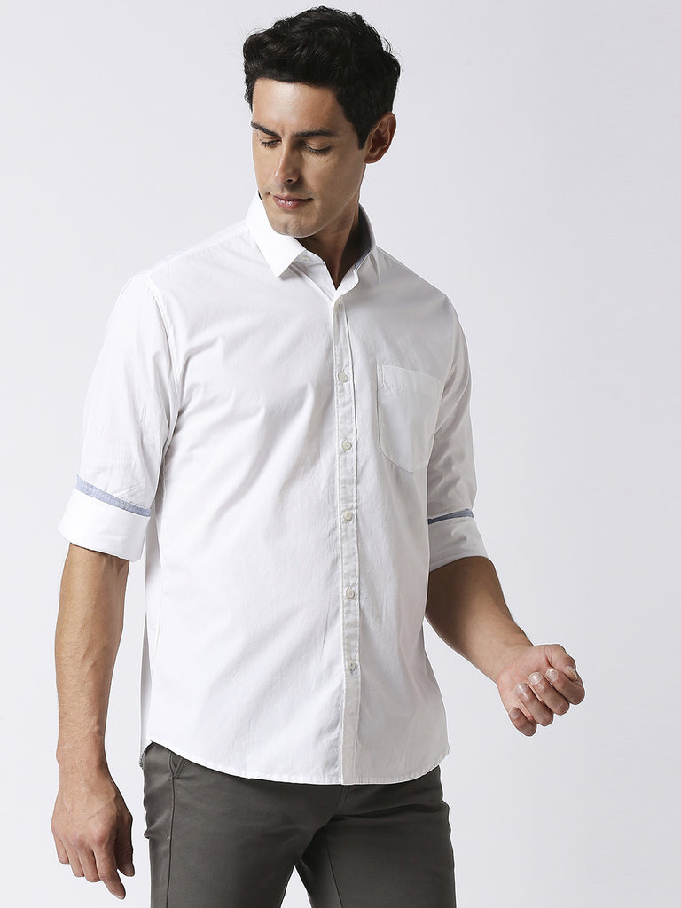 White Poplin Plain Shirt With Pocket