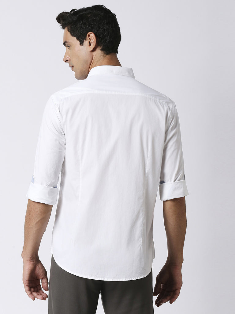 White Poplin Plain Shirt With Pocket