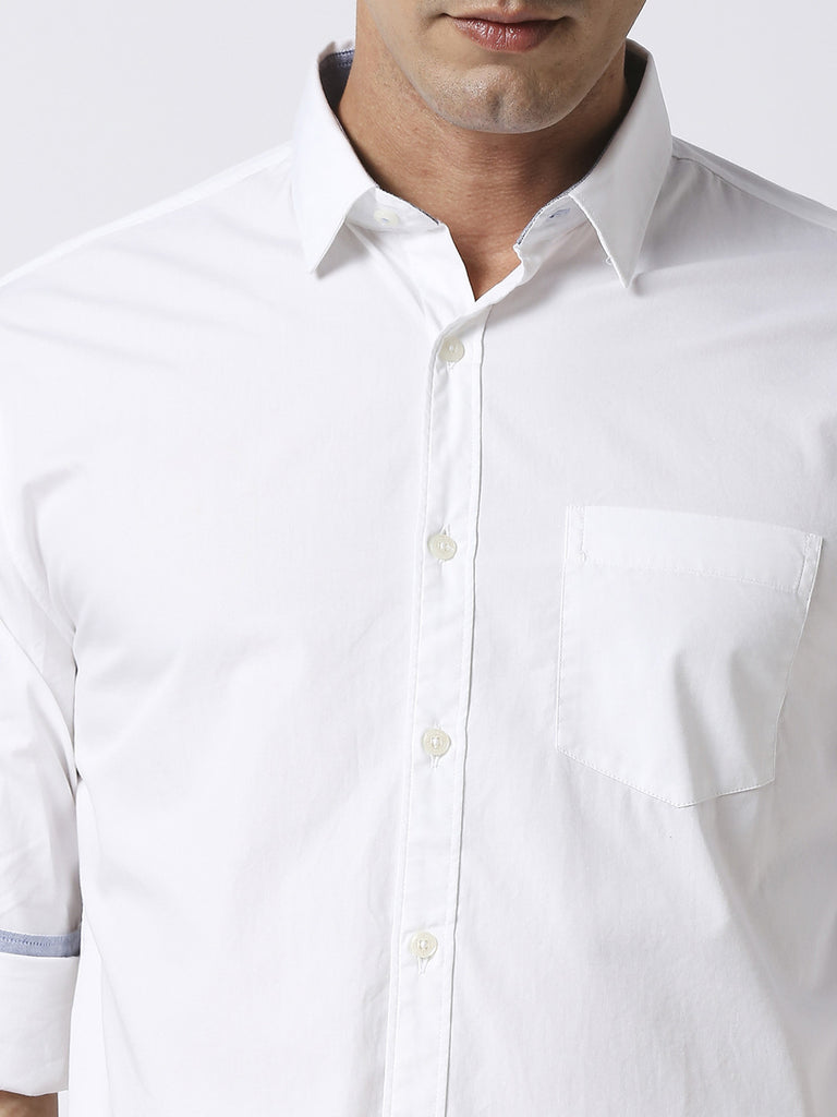 White Poplin Plain Shirt With Pocket