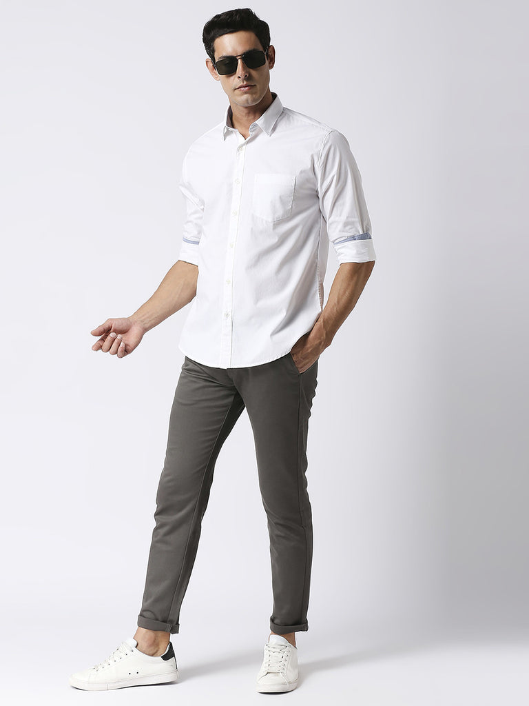 White Poplin Plain Shirt With Pocket