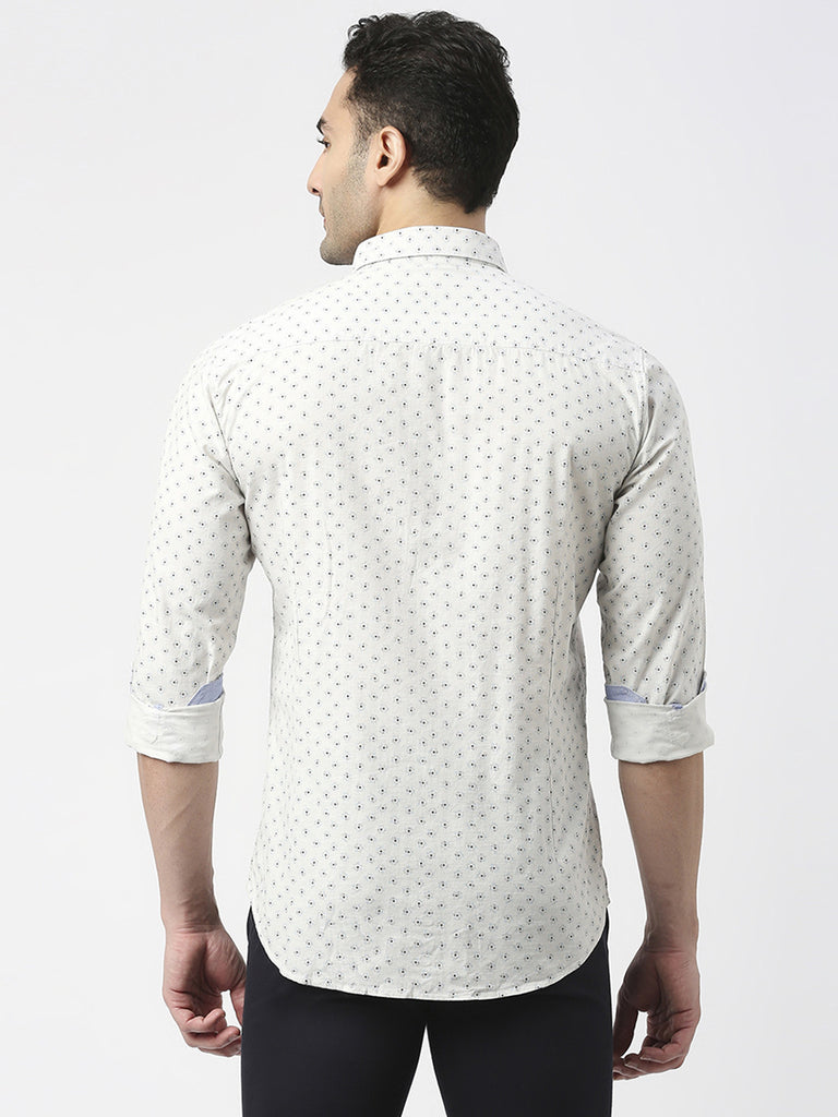 White Premium Cotton Printed Shirt With Pocket