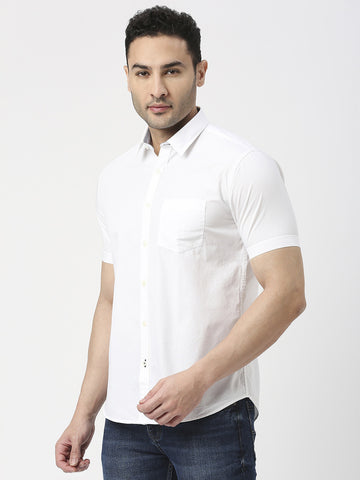 White Poplin Half Sleeves Shirt With Pocket