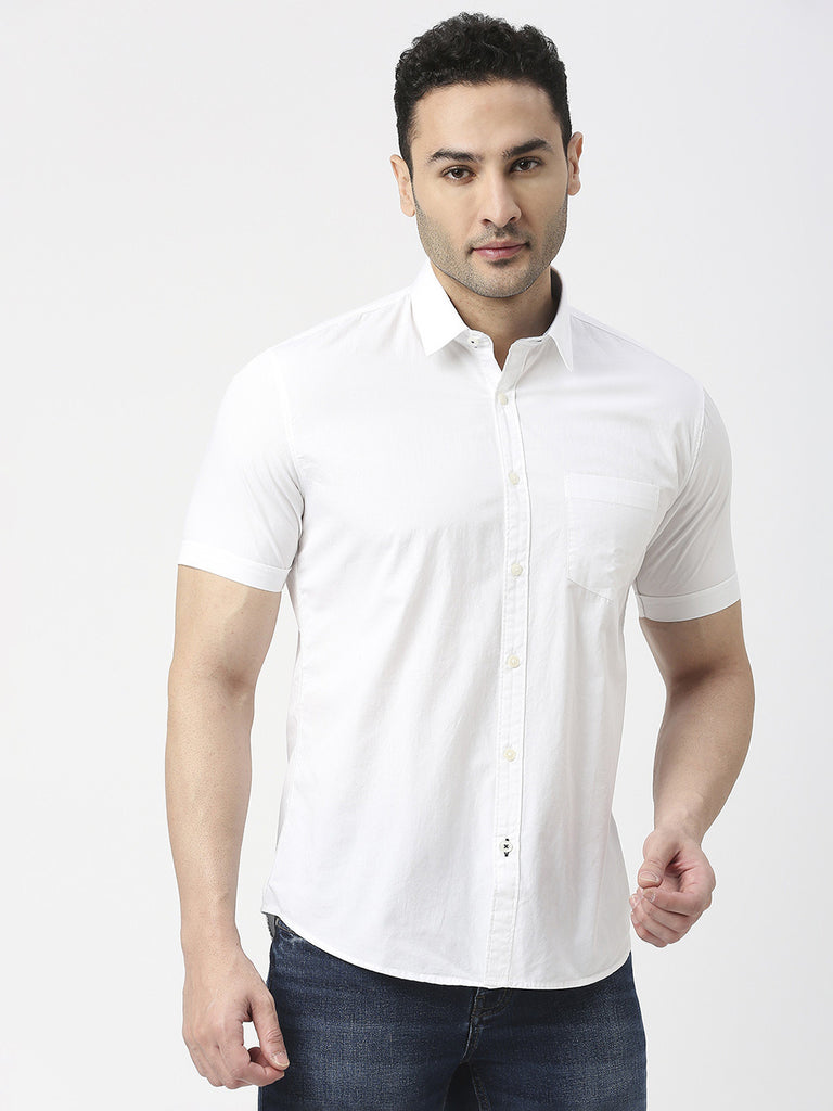 White Poplin Half Sleeves Shirt With Pocket