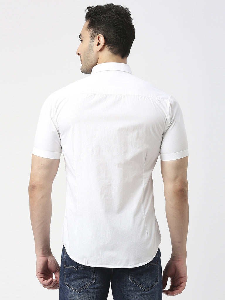 White Poplin Half Sleeves Shirt With Pocket