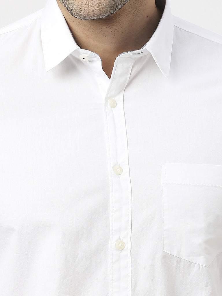 White Poplin Half Sleeves Shirt With Pocket