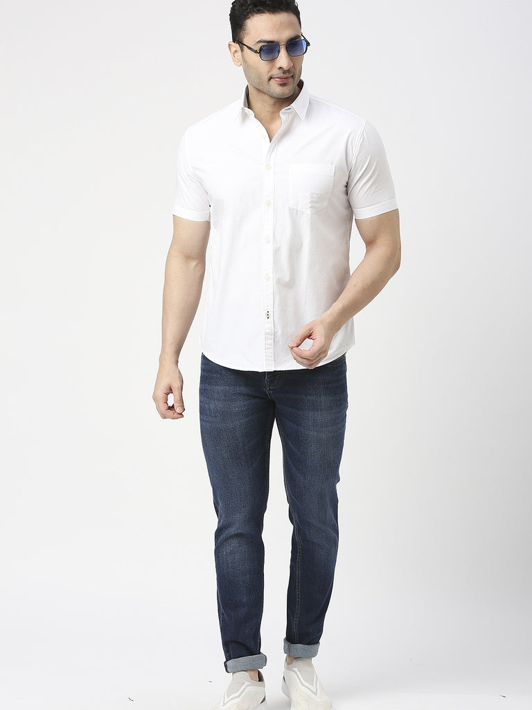 White Poplin Half Sleeves Shirt With Pocket