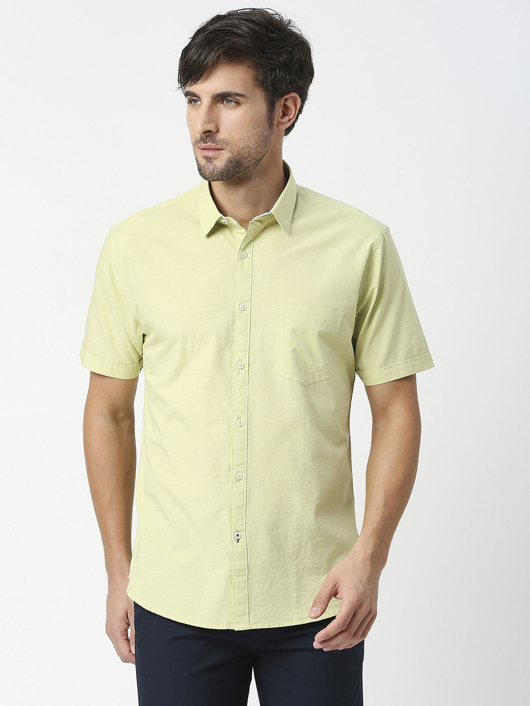 Lime Green Half Sleeves Premium Cotton Shirt With Pocket