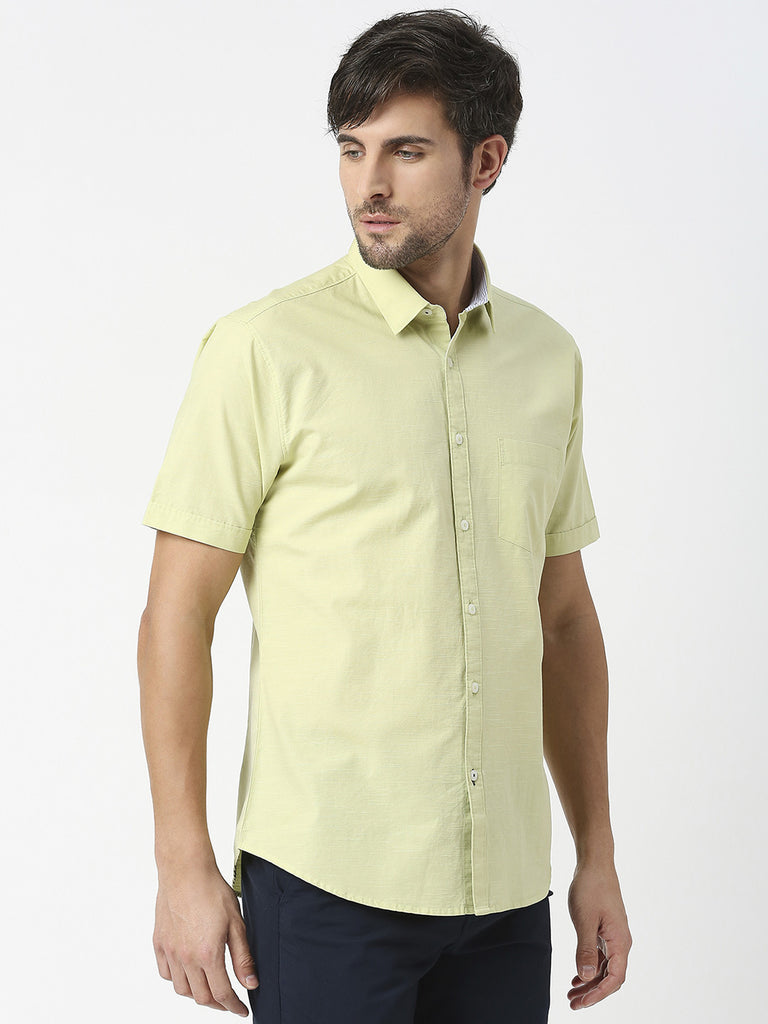 Lime Green Half Sleeves Premium Cotton Shirt With Pocket