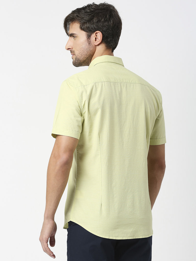 Lime Green Half Sleeves Premium Cotton Shirt With Pocket