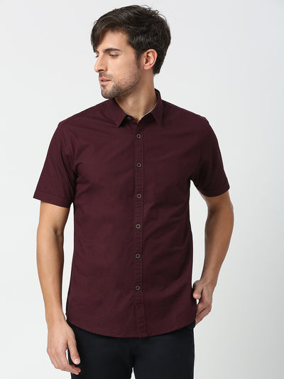 Wine Half Sleeves Premium Cotton Shirt With Pocket