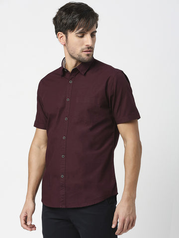 Wine Half Sleeves Premium Cotton Shirt With Pocket