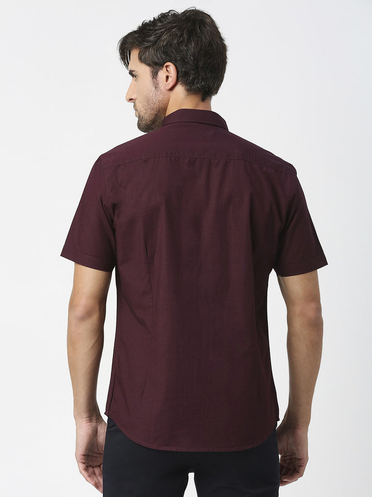 Wine Half Sleeves Premium Cotton Shirt With Pocket