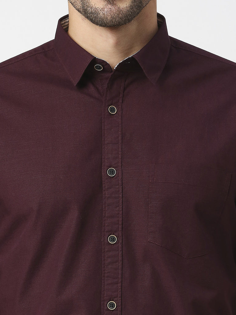 Wine Half Sleeves Premium Cotton Shirt With Pocket