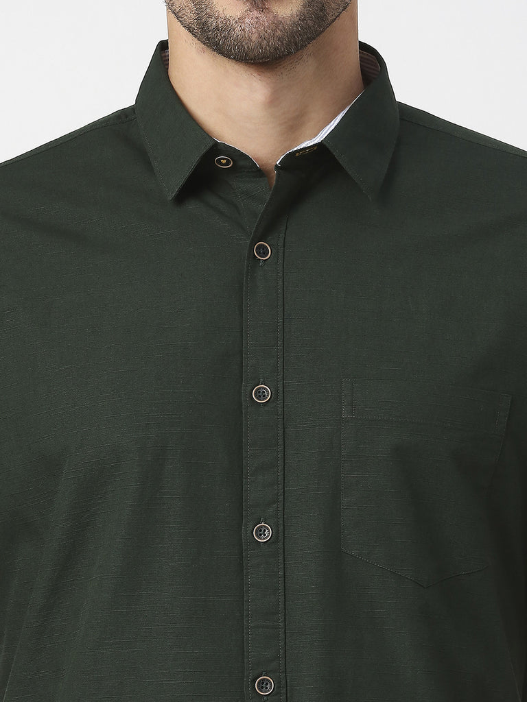 Bottle Green Half Sleeves Premium Cotton Shirt With Pocket