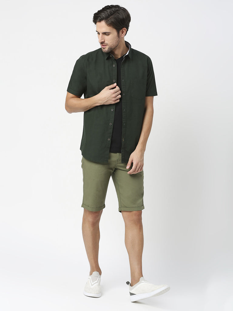Bottle Green Half Sleeves Premium Cotton Shirt With Pocket