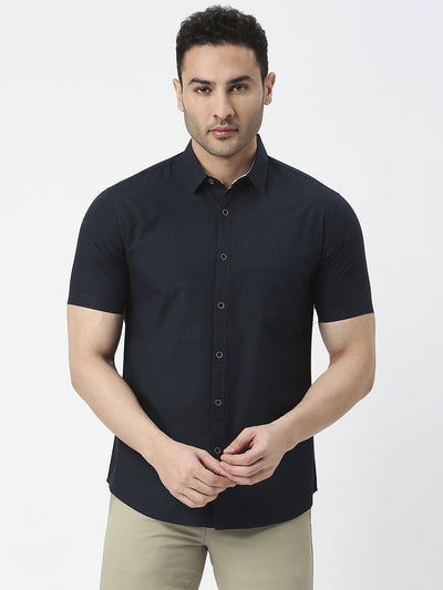 Navy Half Sleeves Premium Cotton Shirt With Pocket