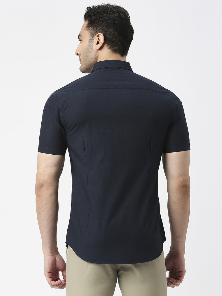 Navy Half Sleeves Premium Cotton Shirt With Pocket