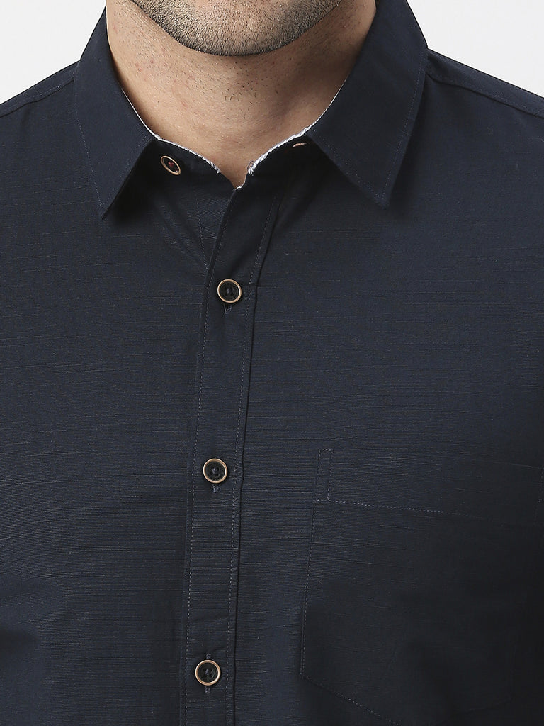Navy Half Sleeves Premium Cotton Shirt With Pocket