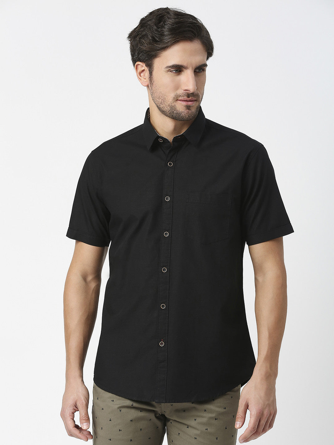 Black Half Sleeves Premium Cotton Shirt With Pocket