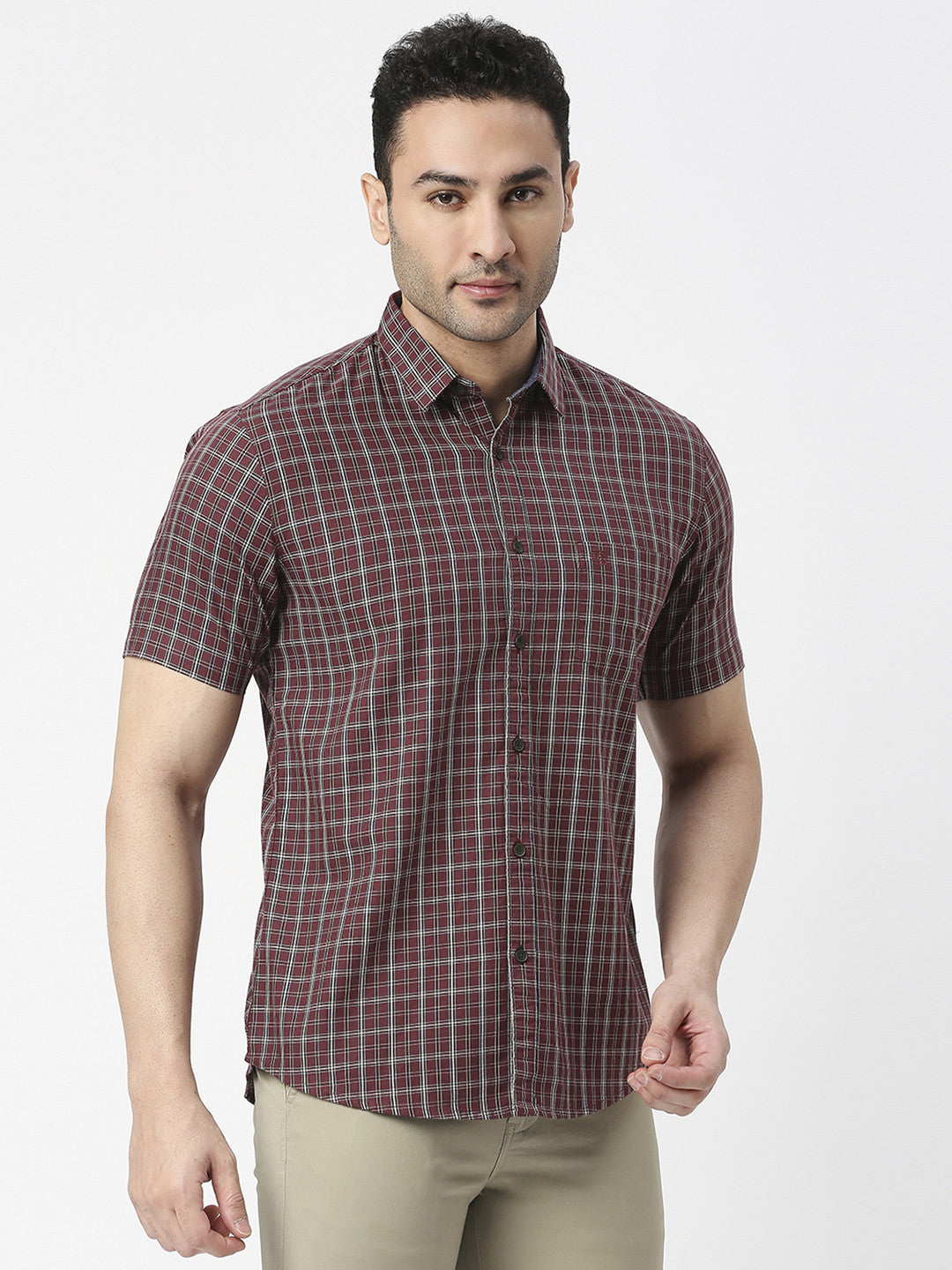 Black Half Sleeves Checked Shirt With Pocket