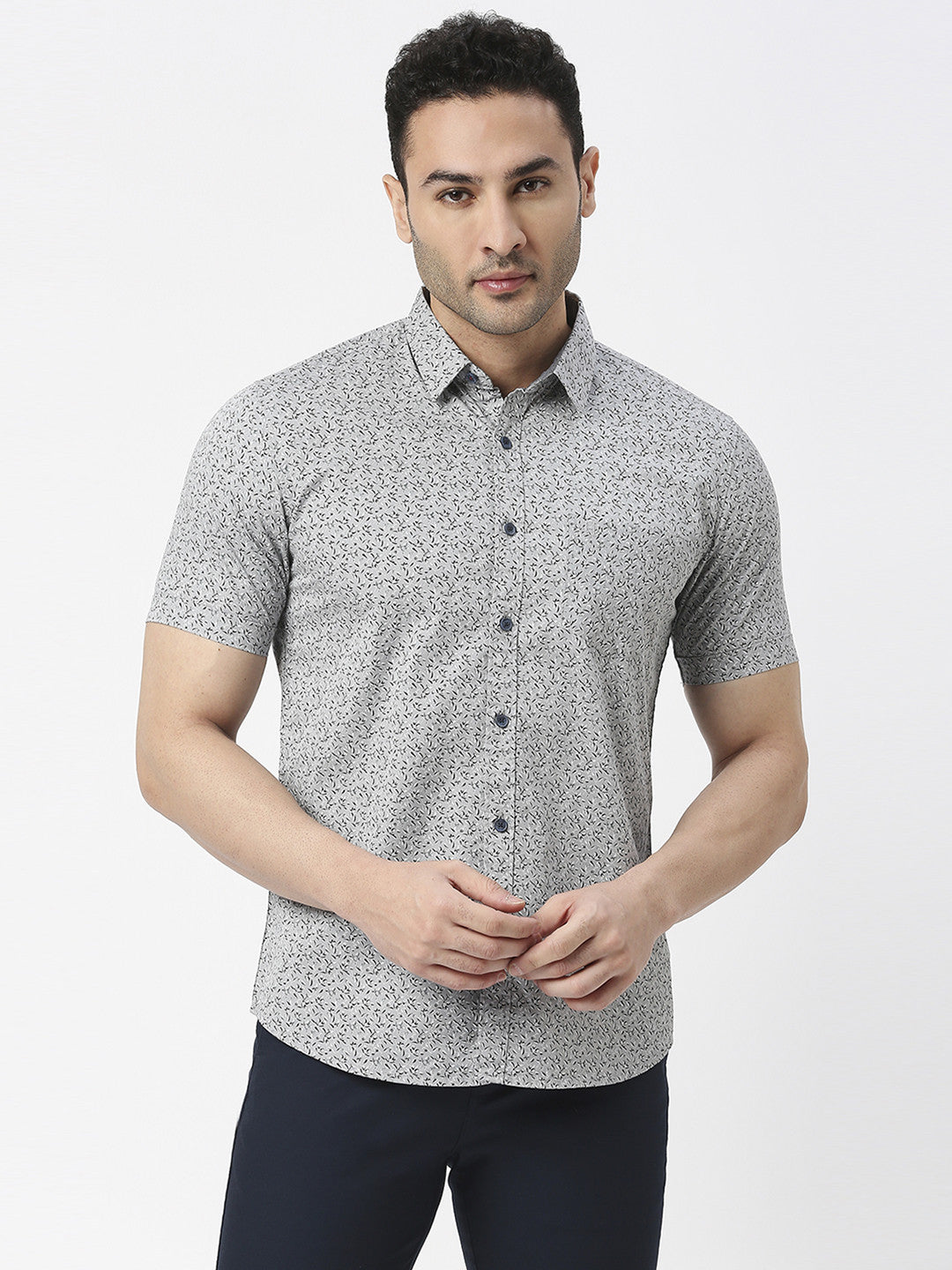 Grey Half Sleeves Printed Shirt With Pocket