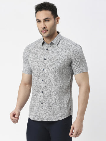 Grey Half Sleeves Printed Shirt With Pocket