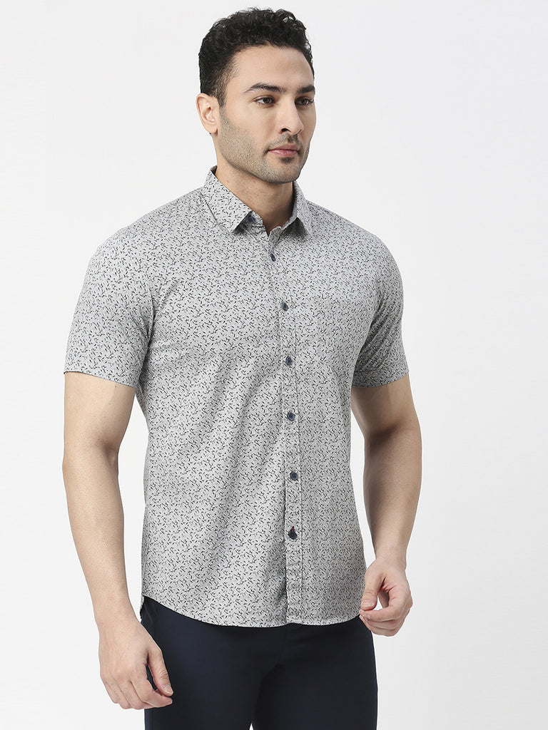 Grey Half Sleeves Printed Shirt With Pocket