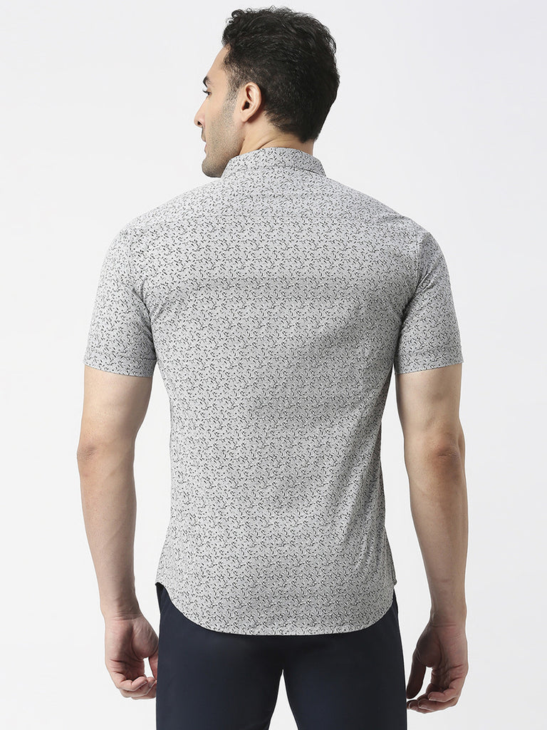 Grey Half Sleeves Printed Shirt With Pocket