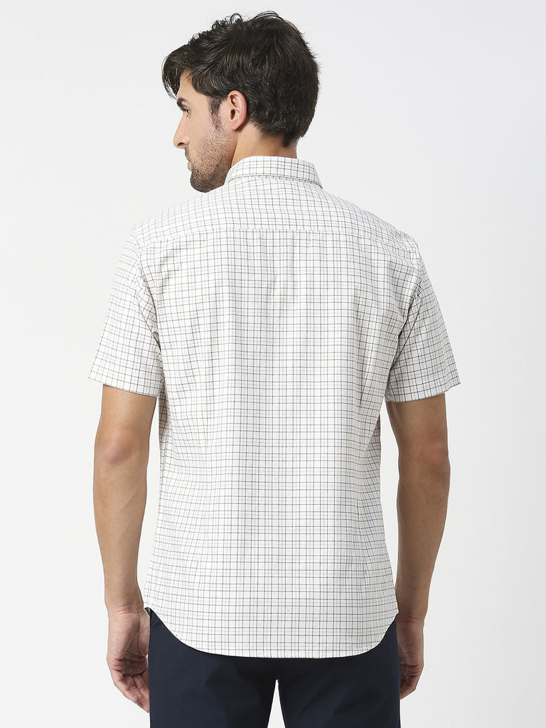 White Half Sleeves Twill Checked Shirt With Pocket