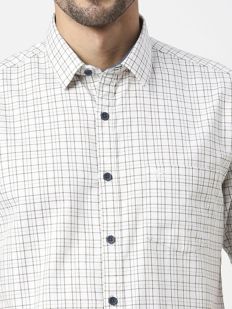 White Half Sleeves Twill Checked Shirt With Pocket