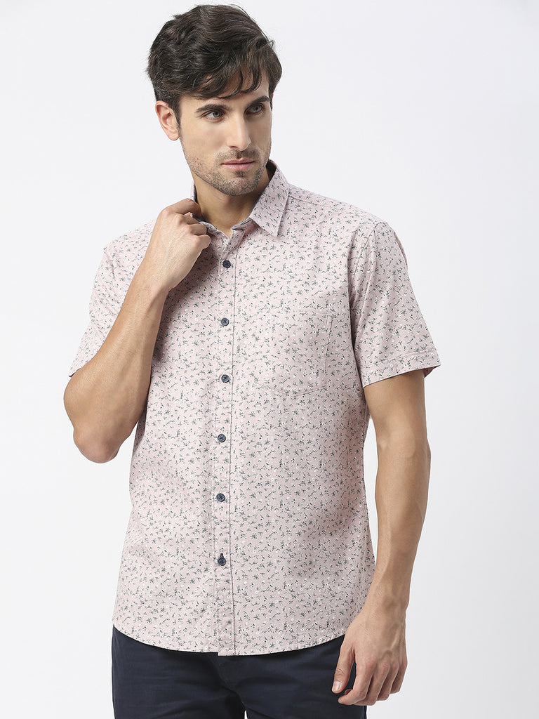 Dusty Pink Half Sleeves Printed Shirt With Pocket