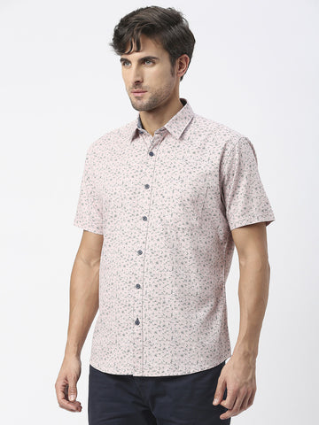 Dusty Pink Half Sleeves Printed Shirt With Pocket