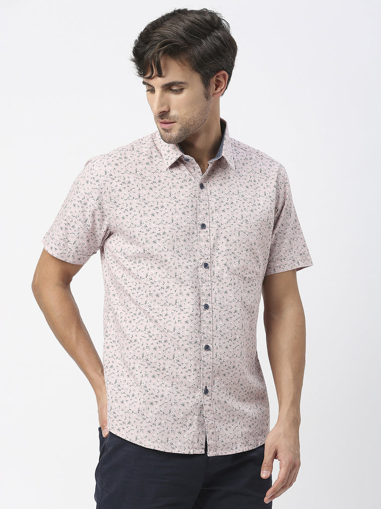 Dusty Pink Half Sleeves Printed Shirt With Pocket