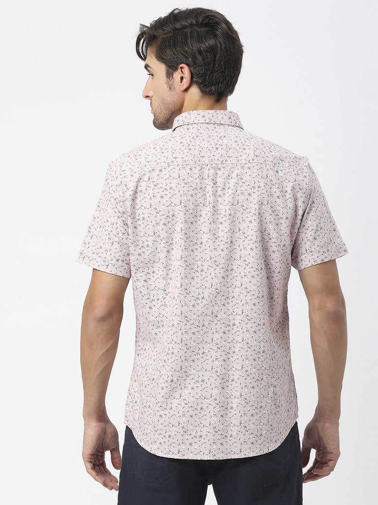 Dusty Pink Half Sleeves Printed Shirt With Pocket