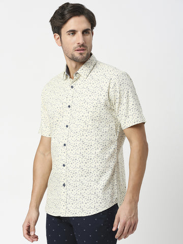 Lemon Yellow Half Sleeves Printed Shirt With Pocket