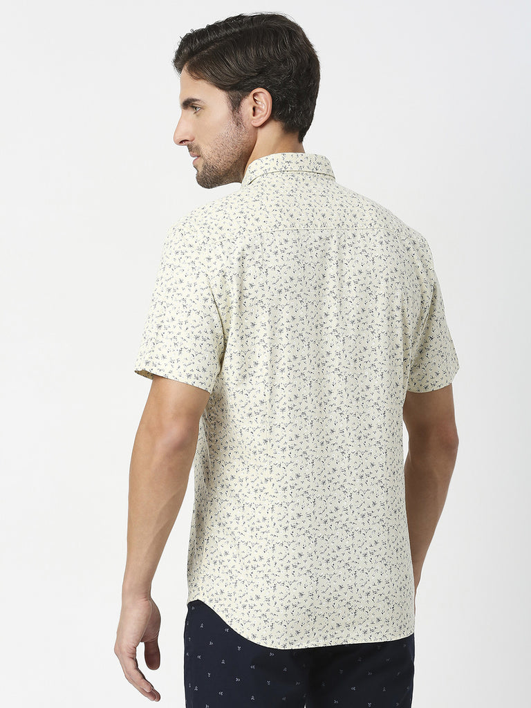 Lemon Yellow Half Sleeves Printed Shirt With Pocket