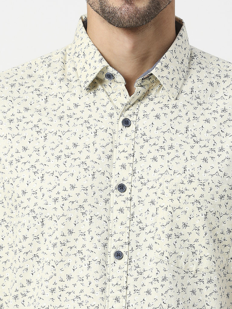 Lemon Yellow Half Sleeves Printed Shirt With Pocket