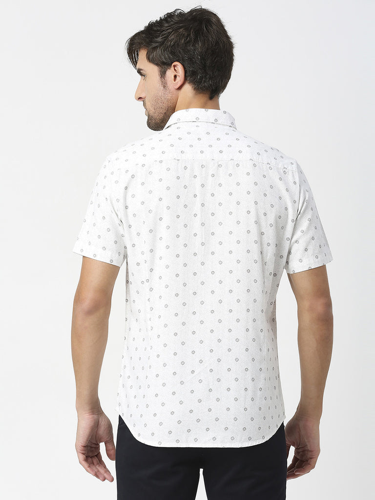 White Half Sleeves Printed Shirt With Pocket