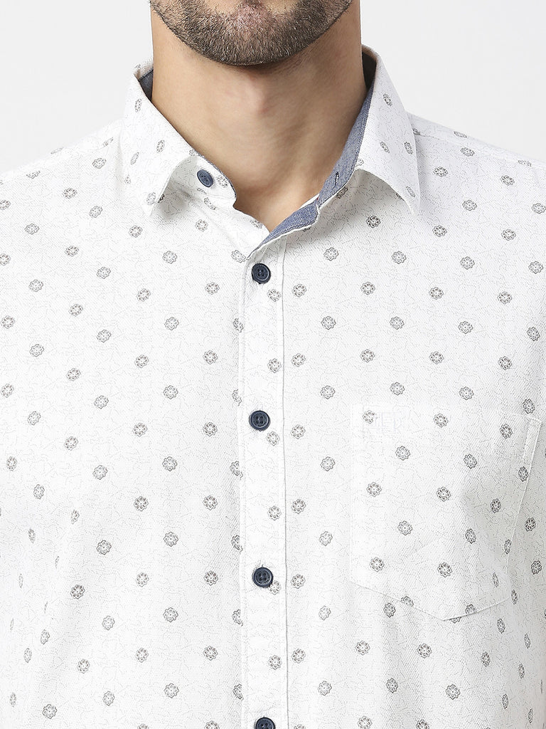 White Half Sleeves Printed Shirt With Pocket