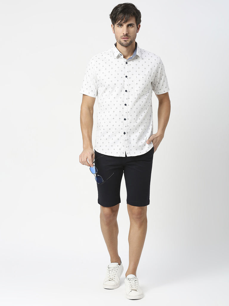 White Half Sleeves Printed Shirt With Pocket